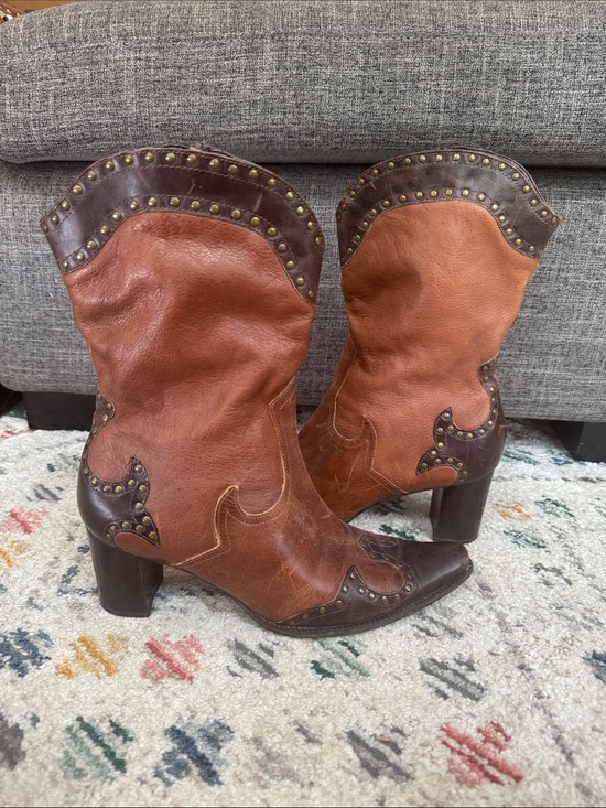 Matisse Shoes - Matisse Leather Western Boots Size 8 Studded Cowboy Boots Brown Boho Festival